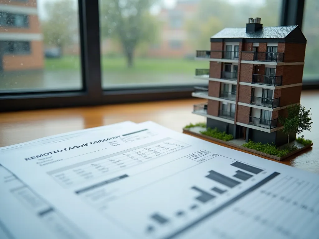Devis de ravalement de façade et maquette d'immeuble sur un bureau