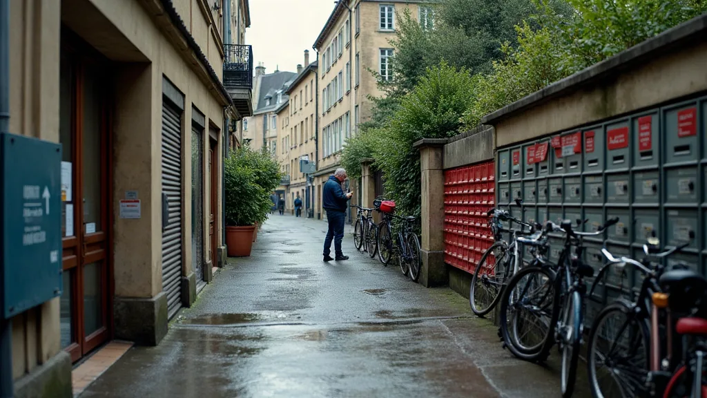 MyFoncia mon compte copropriété : le guide complet pour s'y connecter sans galérer Entrée d'immeuble et boîtes aux lettres dans une rue résidentielle après la pluie