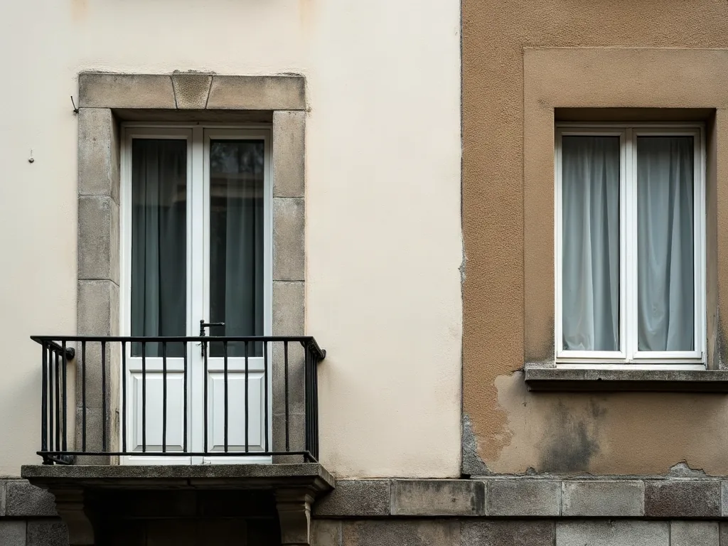 Façade rénovée contrastant avec un mur ancien dans un quartier de Toulon